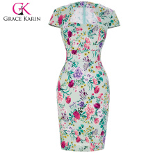 Grace Karin 17 Patterns Cap Ärmel Baumwolle Hüften-Wrapped Retro Vintage Pinup Kleid 50s CL007597-17